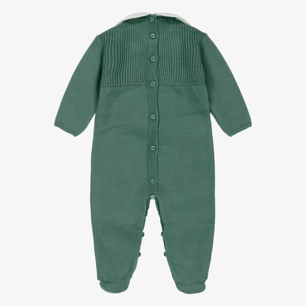 Artesanía Granlei-Dark Green Knitted Babygrow with Collar | Childrensalon Outlet