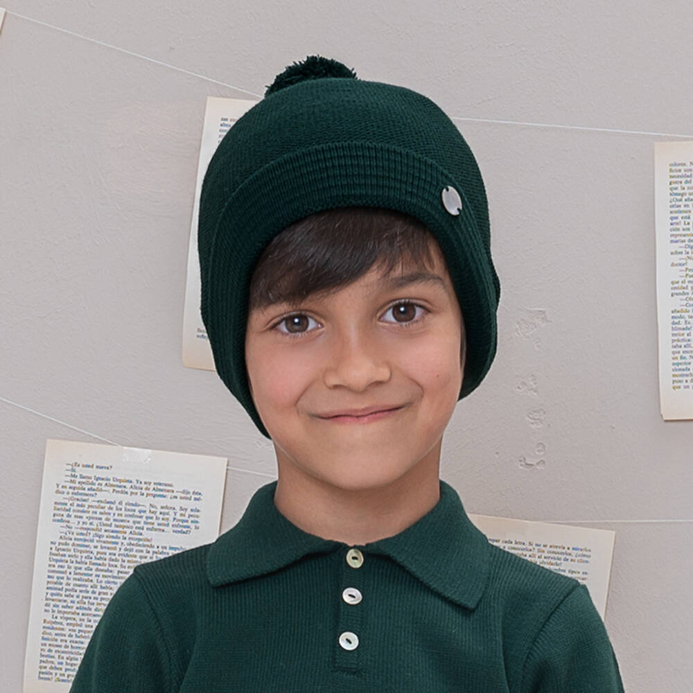 ارتيزانيا  غرانلي-قبعة بوم-بوم أكريليك محبوك لون أخضر داكن | Childrensalon Outlet
