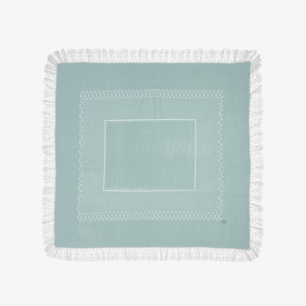 Artesanía Granlei-Duck Egg Green Lace Trim Knitted Baby Blanket (104cm) | Childrensalon Outlet