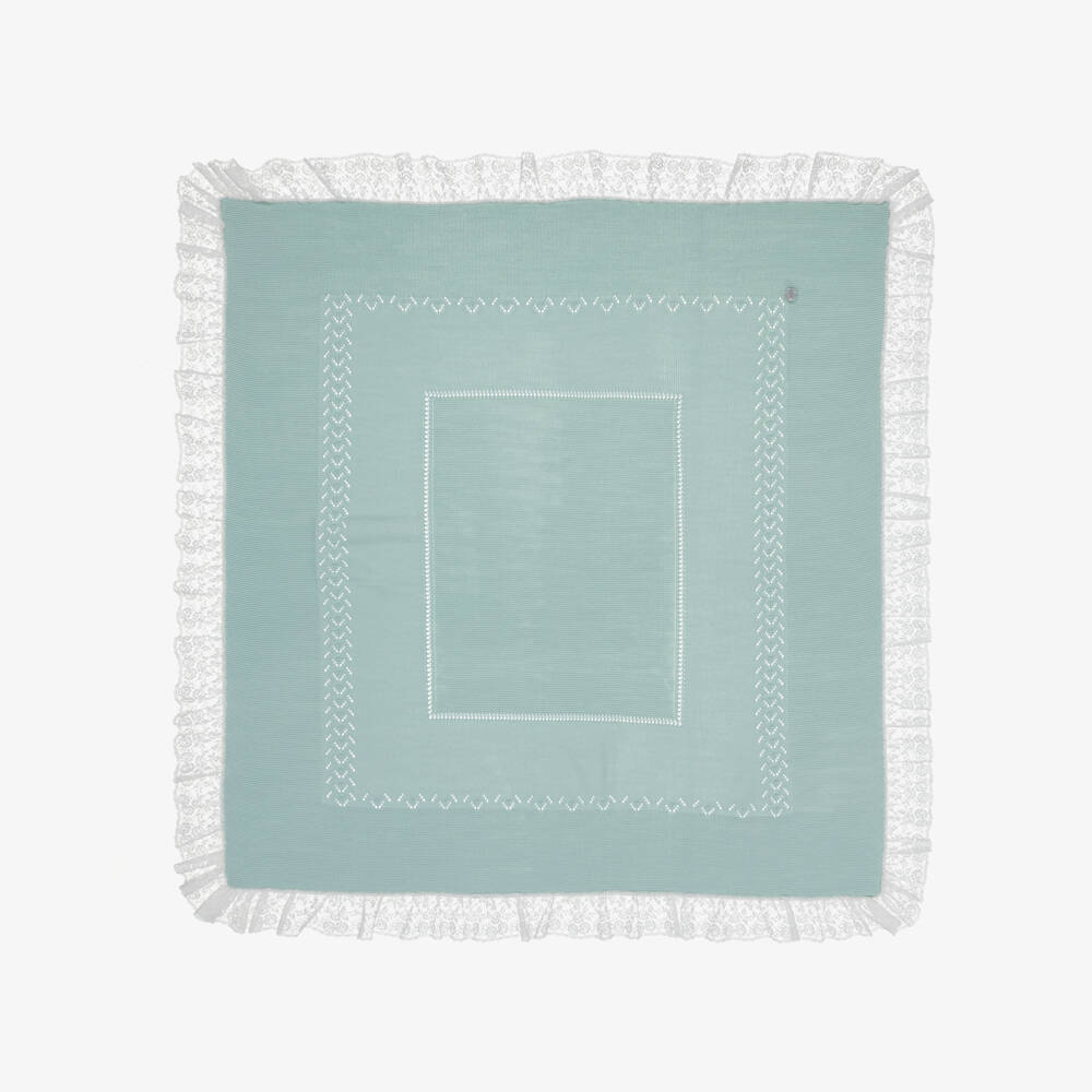 Artesanía Granlei-Вязаный плед с кружевной отделкой зеленый | Childrensalon Outlet