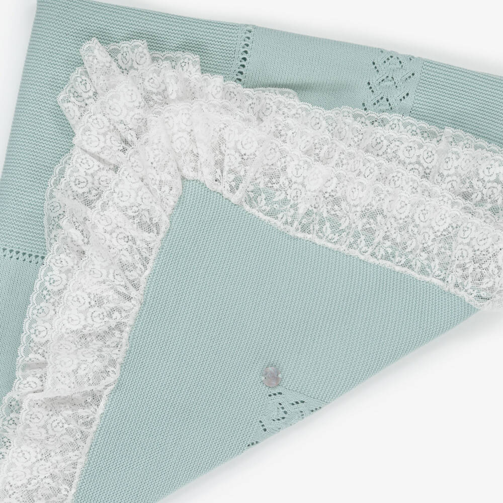 Artesanía Granlei-Duck Egg Green Lace Trim Knitted Baby Blanket (104cm) | Childrensalon Outlet