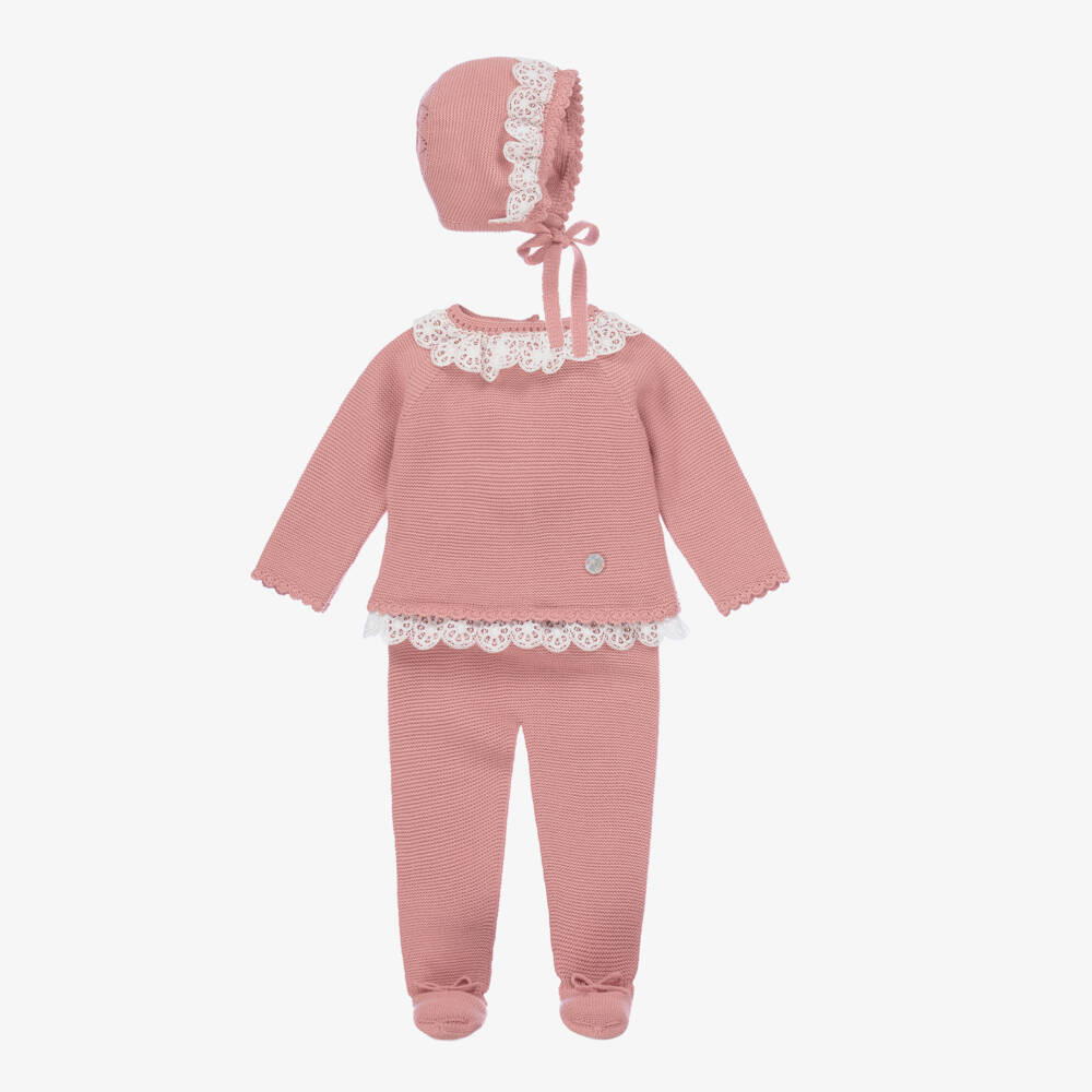 Artesanía Granlei-Girls Antique Pink Knit Babygrow Set | Childrensalon Outlet