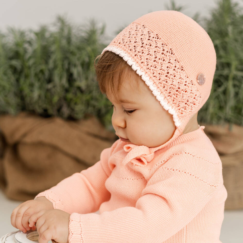 Artesanía Granlei-Girls' Apricot Knit Cotton Bonnet | Childrensalon Outlet