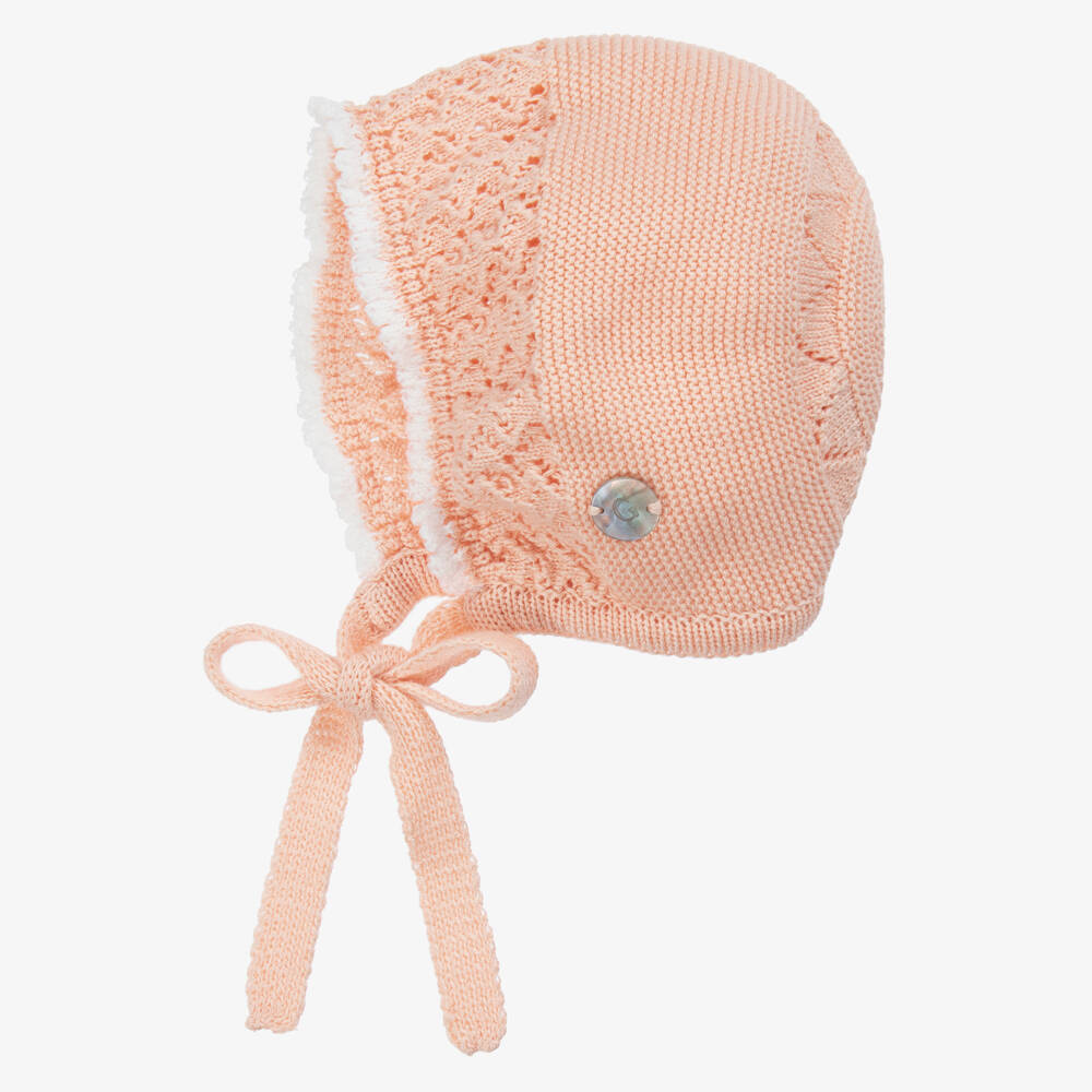 Artesanía Granlei-Girls' Apricot Knit Cotton Bonnet | Childrensalon Outlet