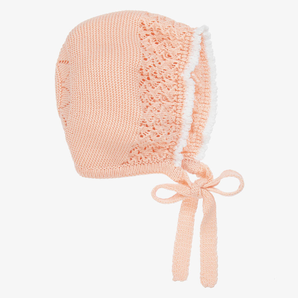 Artesanía Granlei-Girls' Apricot Knit Cotton Bonnet | Childrensalon Outlet