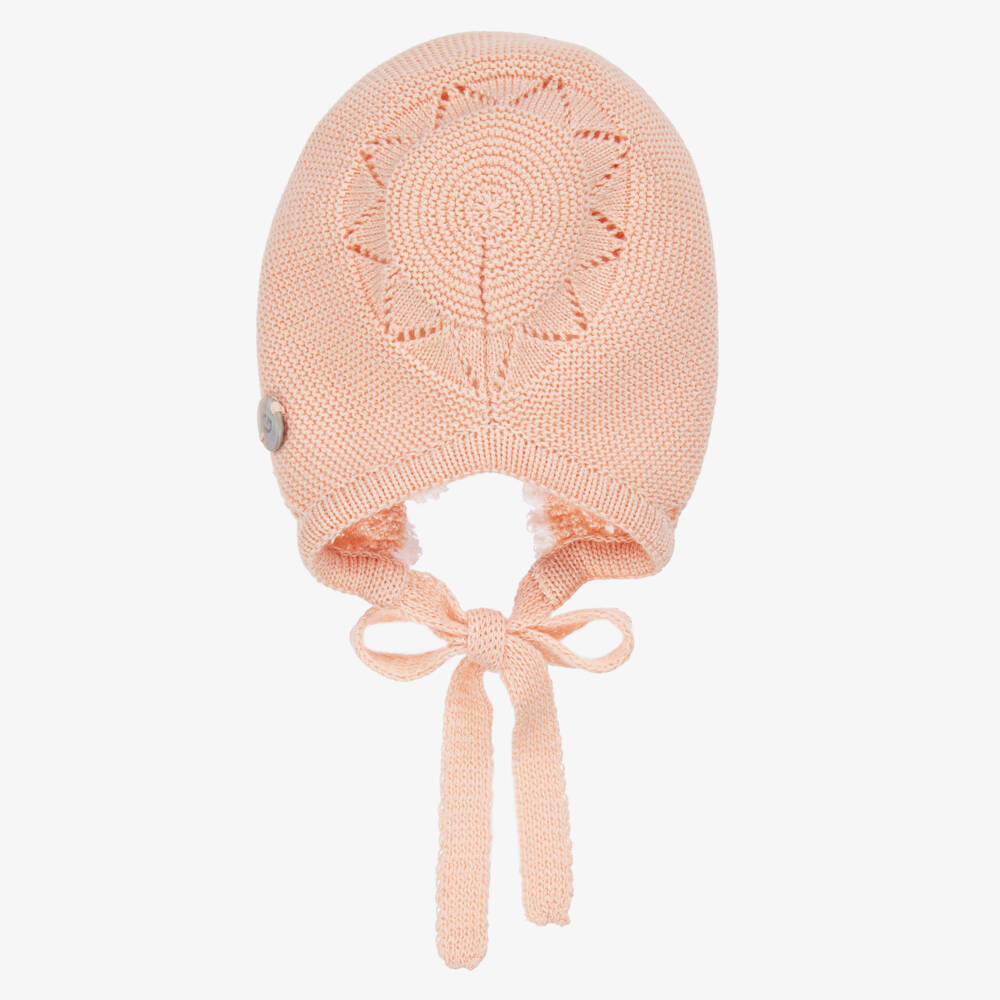 Artesanía Granlei-Girls' Apricot Knit Cotton Bonnet | Childrensalon Outlet