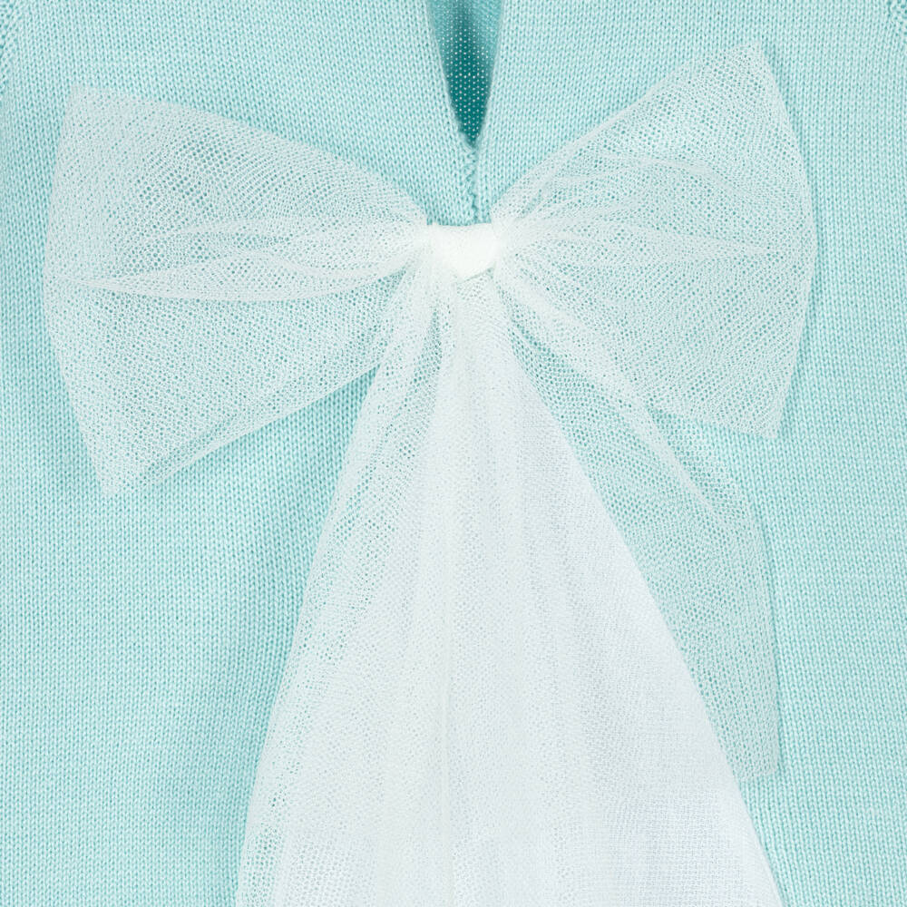 Artesanía Granlei-Girls Aqua Green Knitted Dress with Tulle Trims | Childrensalon Outlet