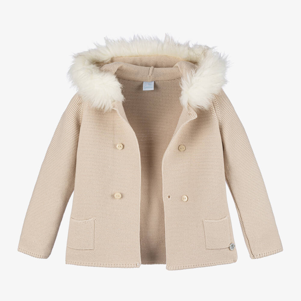 Artesanía Granlei-Girls Beige Faux Fur Trim Jacket | Childrensalon Outlet
