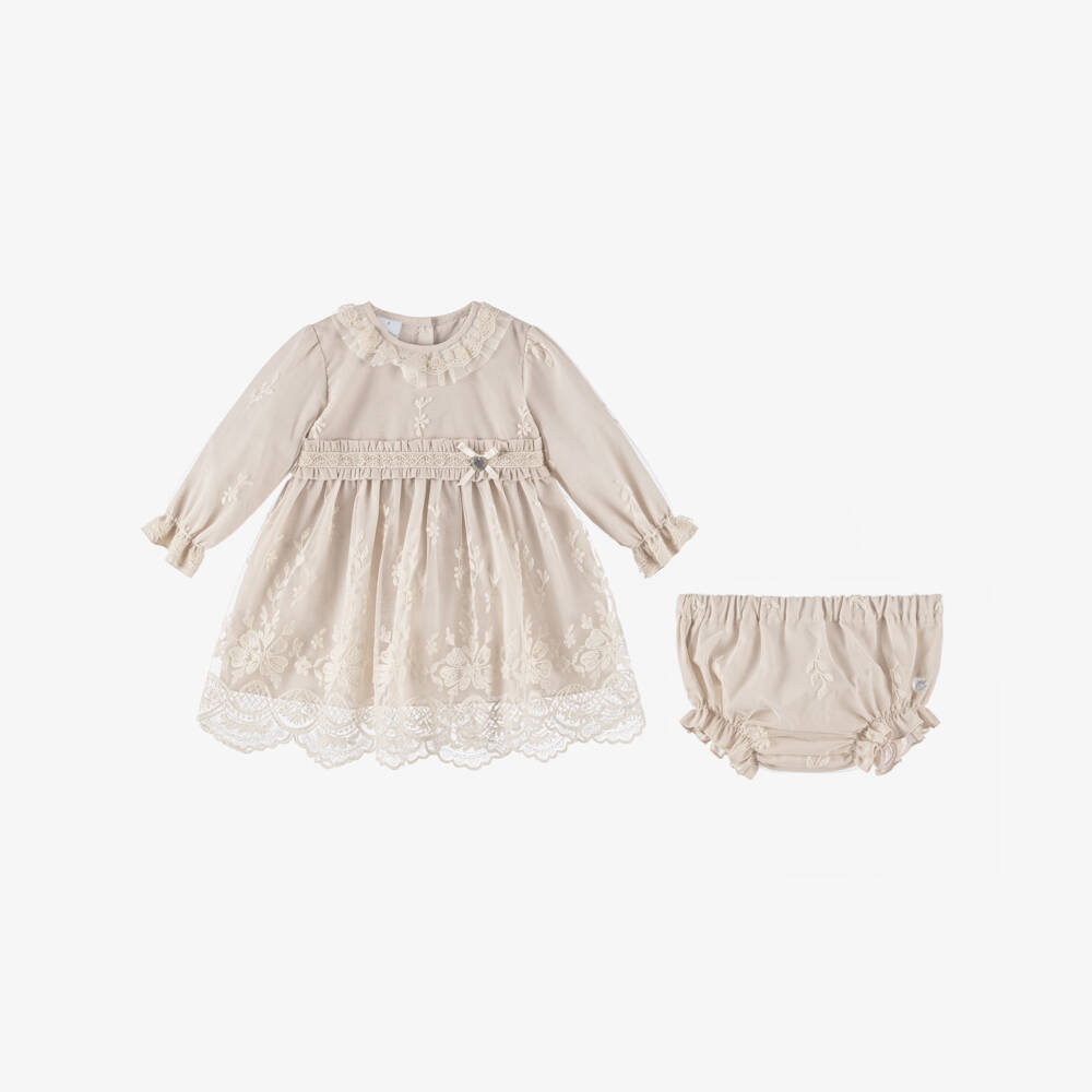 Artesanía Granlei-Платье из бежевого кружева с цветочным узором для девочек | Childrensalon Outlet