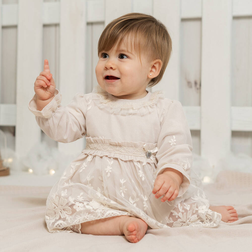 Artesanía Granlei-Платье из бежевого кружева с цветочным узором для девочек | Childrensalon Outlet