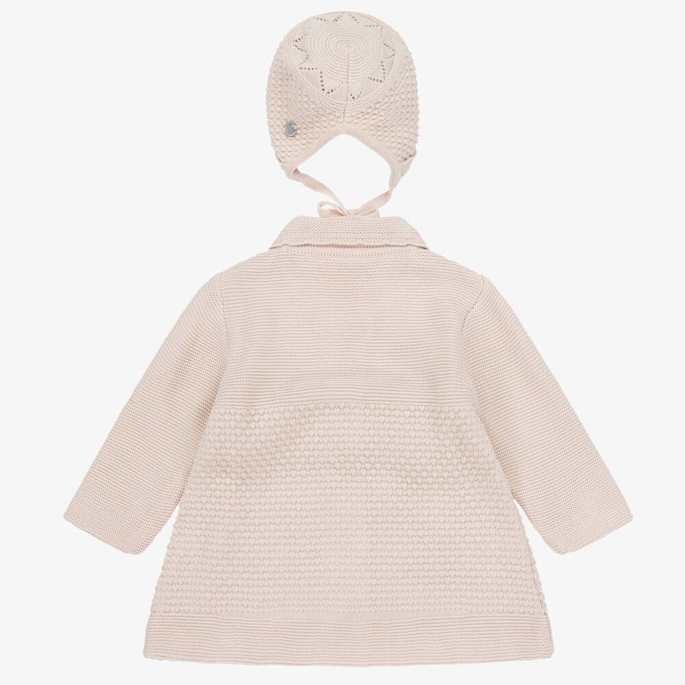 Artesanía Granlei-Girls Beige Knitted Coat & Bonnet Set | Childrensalon Outlet