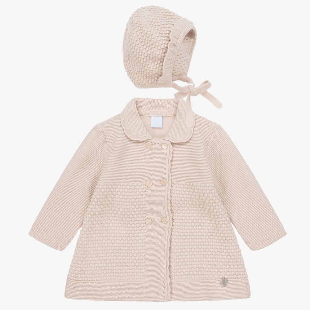 Artesanía Granlei - Girls Beige Knitted Coat & Bonnet Set | Childrensalon