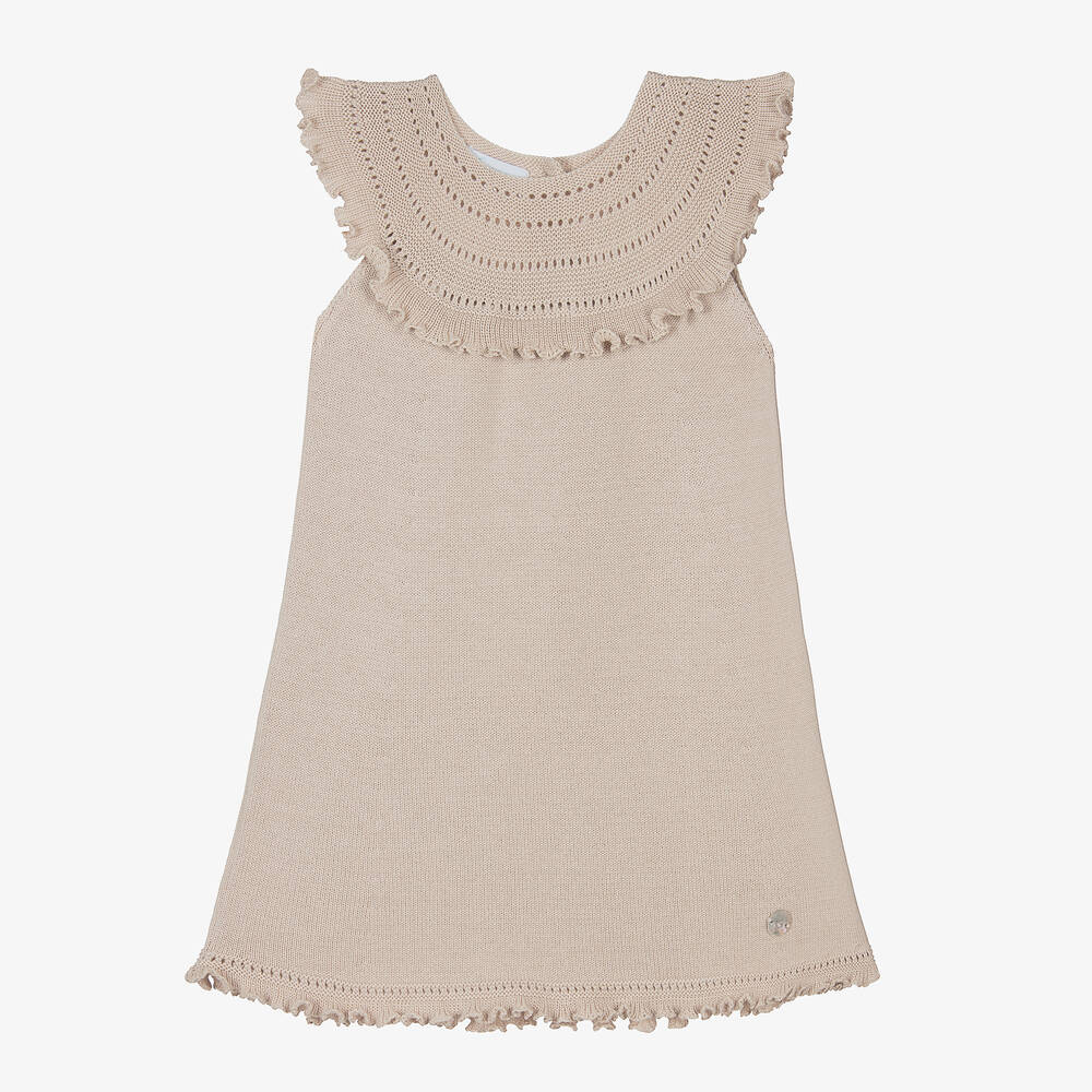 Artesanía Granlei-Girls Beige Knitted Dress | Childrensalon Outlet