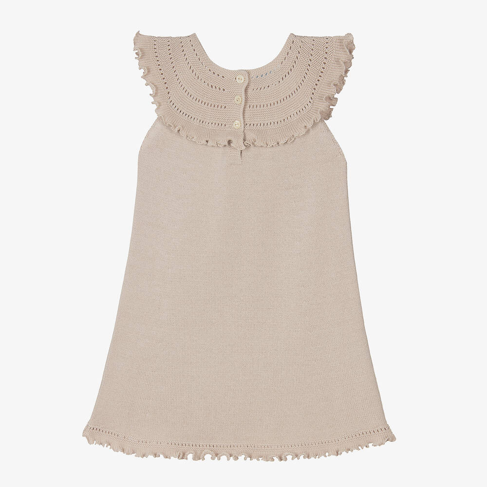 Artesanía Granlei-Girls Beige Knitted Dress | Childrensalon Outlet