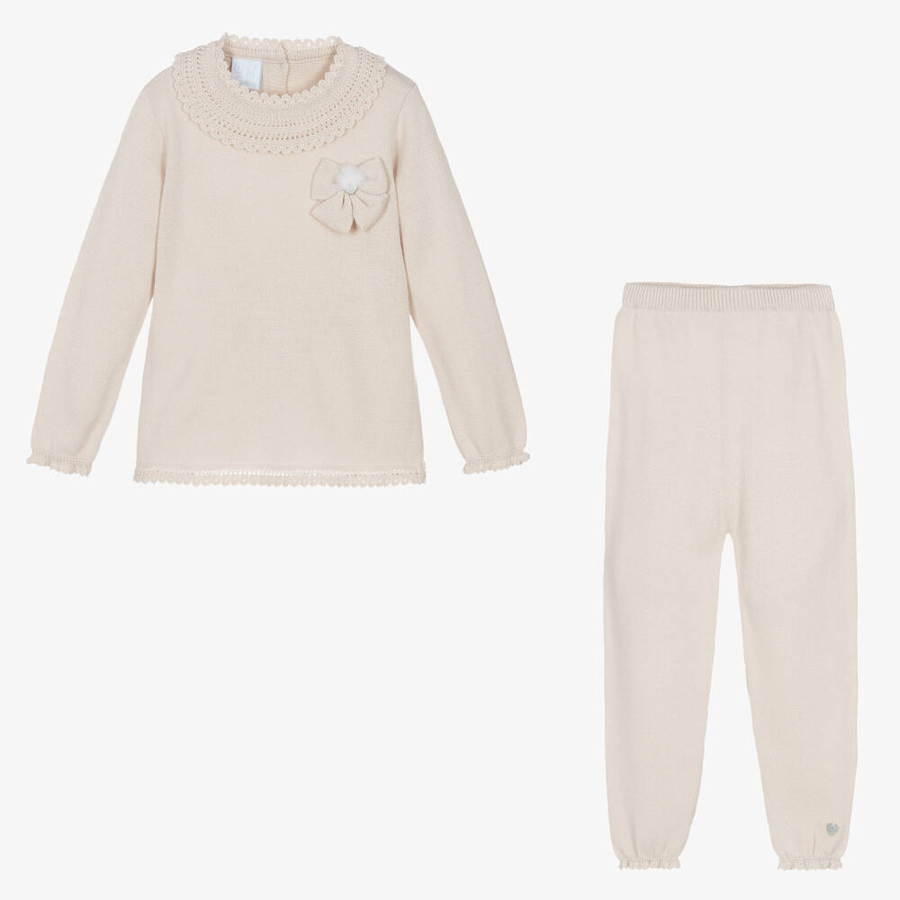 Artesanía Granlei-  Girls Beige Knitted Trousers Set | Childrensalon Outlet