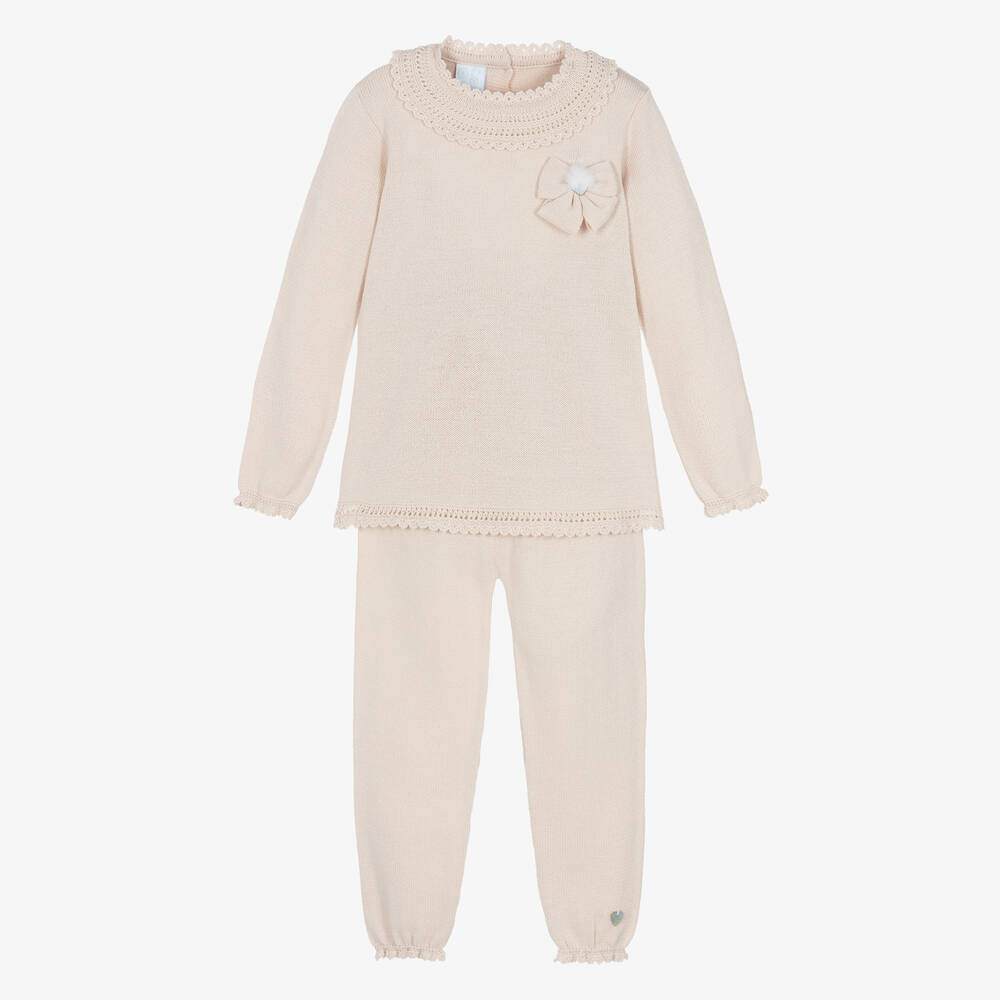 Artesanía Granlei-طقم بنطلون أكريليك محبوك لون بيج للبنات | Childrensalon Outlet