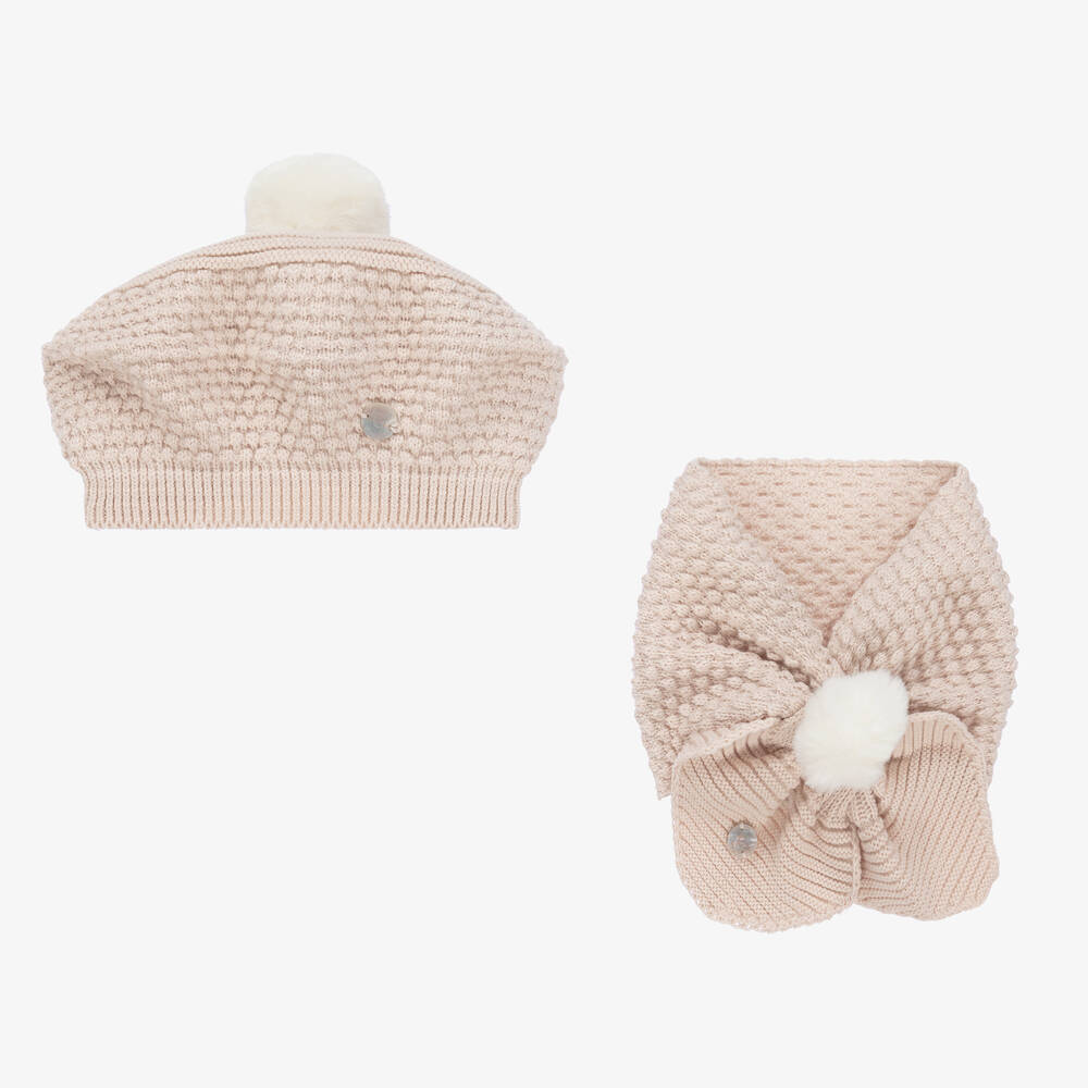 Artesanía Granlei - Girls Beige Lurex Beret & Scarf Set | Childrensalon