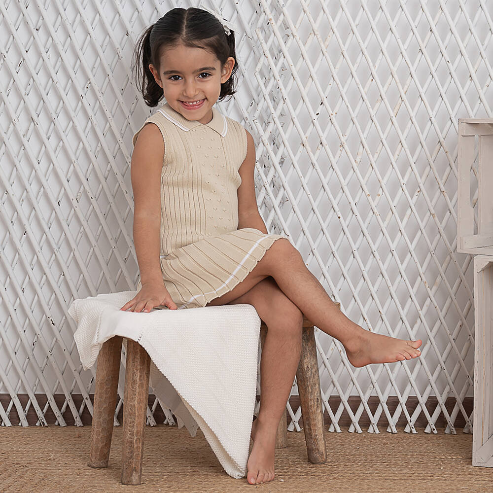 Artesanía Granlei-Girls Beige Ribbed Knit Dress | Childrensalon Outlet