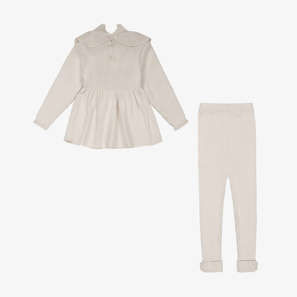 Artesanía Granlei-Girls Beige Ribbed Knit Leggings Set | Childrensalon Outlet
