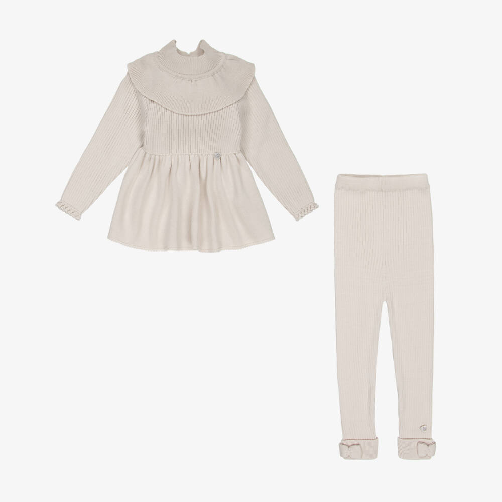Artesanía Granlei-Girls Beige Ribbed Knit Leggings Set | Childrensalon Outlet