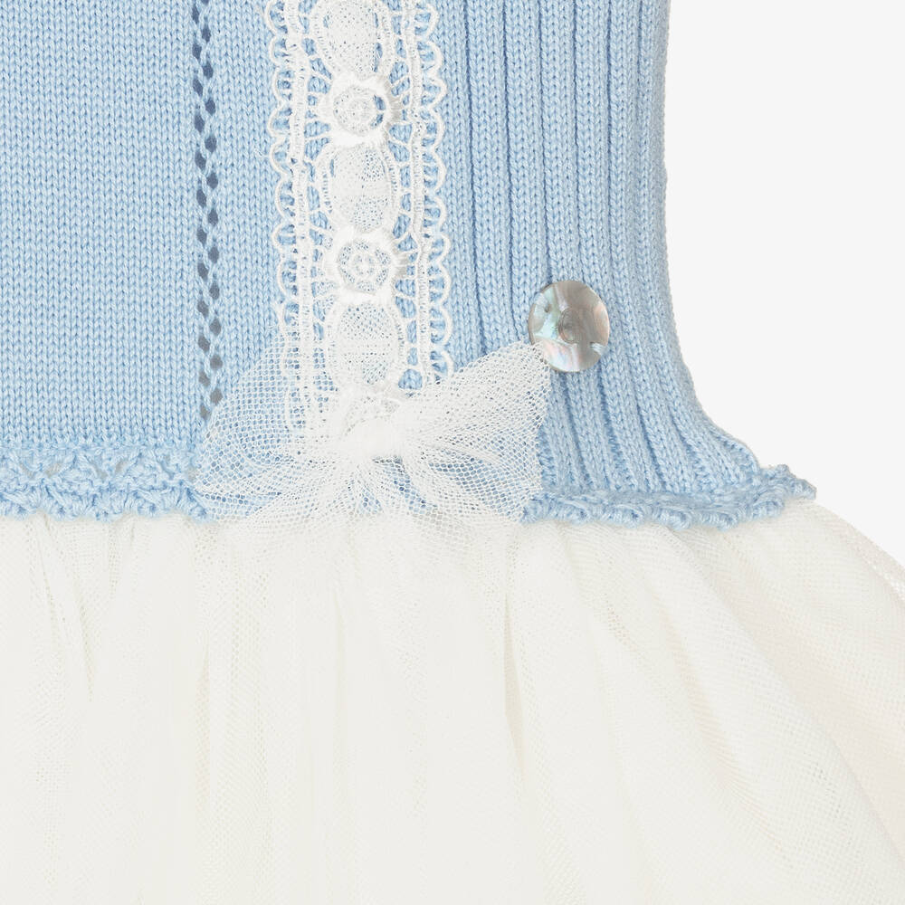 Artesanía Granlei-فستان قطن محبوك وتول لون أزرق | Childrensalon Outlet