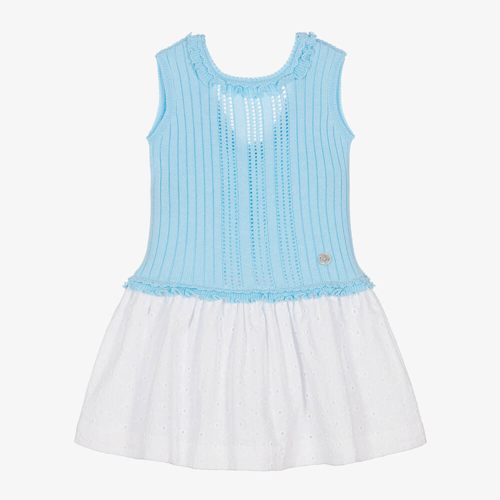 Artesanía Granlei-Girls Blue Cotton Knitted Dress | Childrensalon Outlet