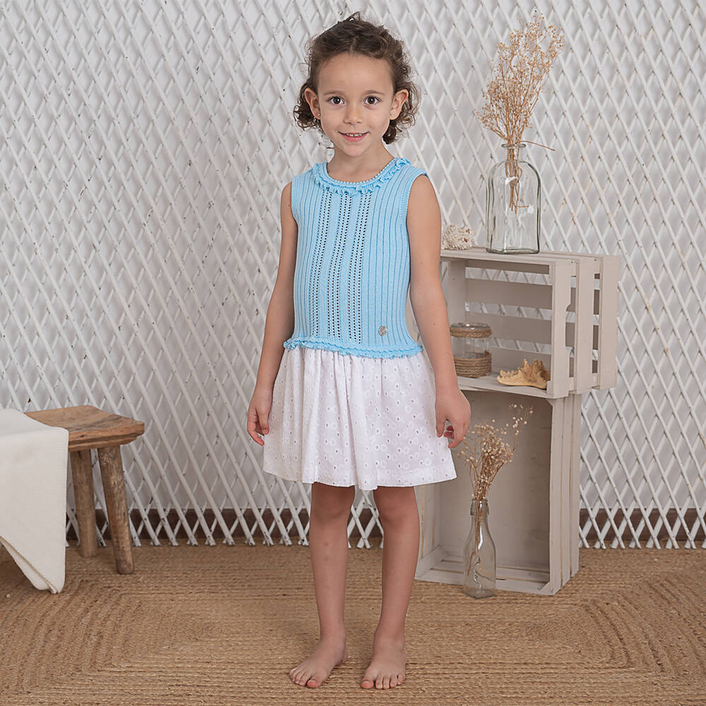 Artesanía Granlei-Girls Blue Cotton Knitted Dress | Childrensalon Outlet