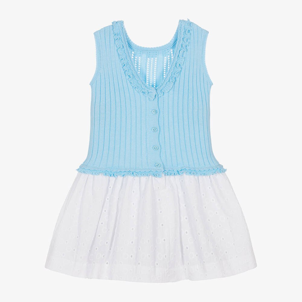Artesanía Granlei-Girls Blue Cotton Knitted Dress | Childrensalon Outlet