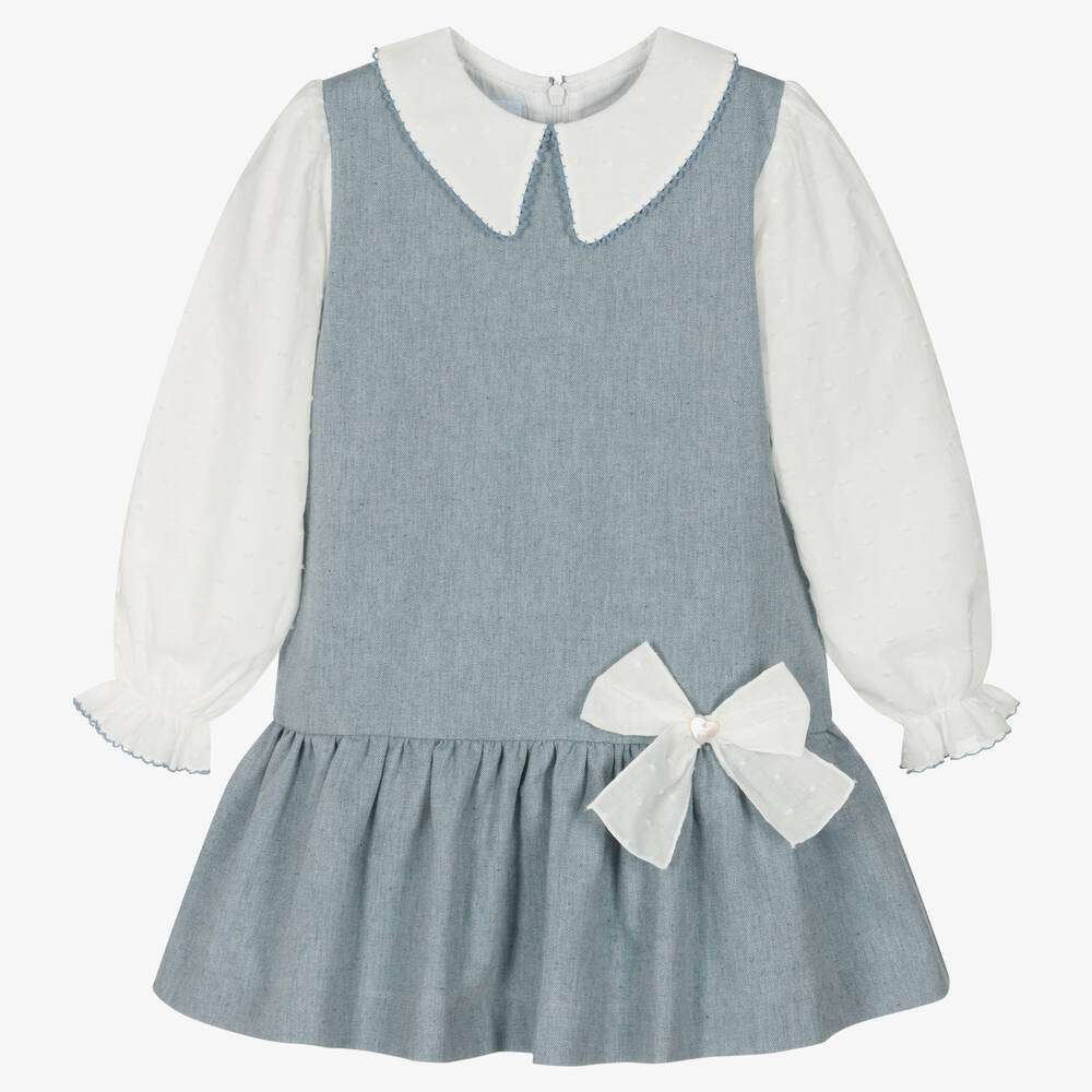 Artesanía Granlei - Girls Blue Cotton Pinafore Dress | Childrensalon