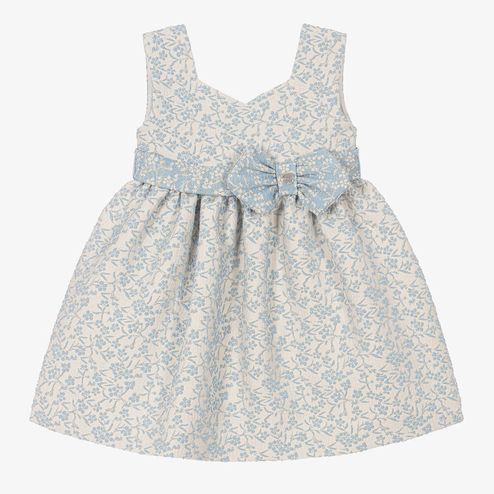 Artesanía Granlei - Girls Blue Floral Jacquard Dress | Childrensalon