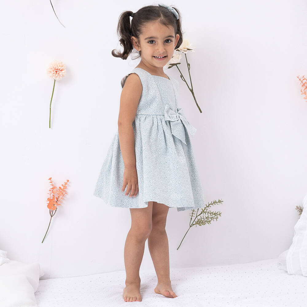 ارتيزانيا  غرانلي-فستان قطن جاكارد لون أزرق-رمادي بطبعة ورود | Childrensalon Outlet
