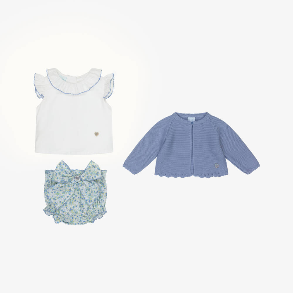 Artesanía Granlei-Girls' Blue Floral Trio Ensemble | Childrensalon Outlet