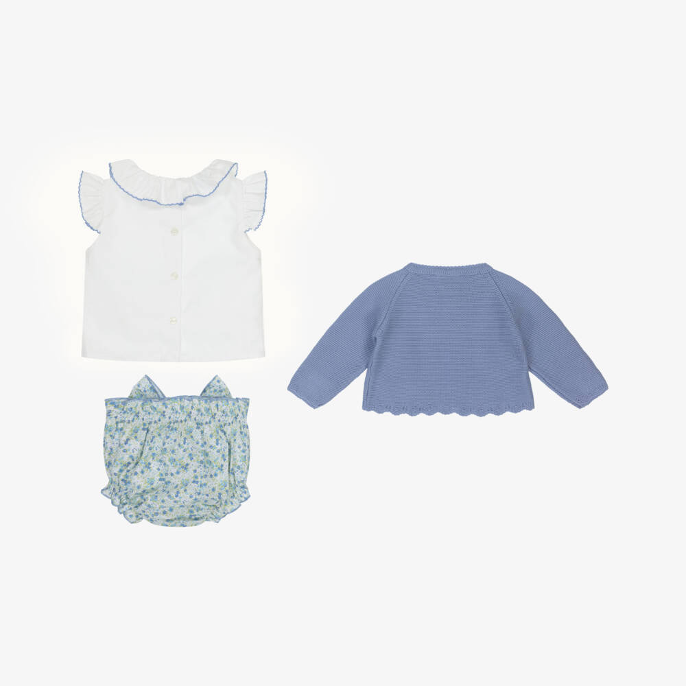Artesanía Granlei-Girls' Blue Floral Trio Ensemble | Childrensalon Outlet