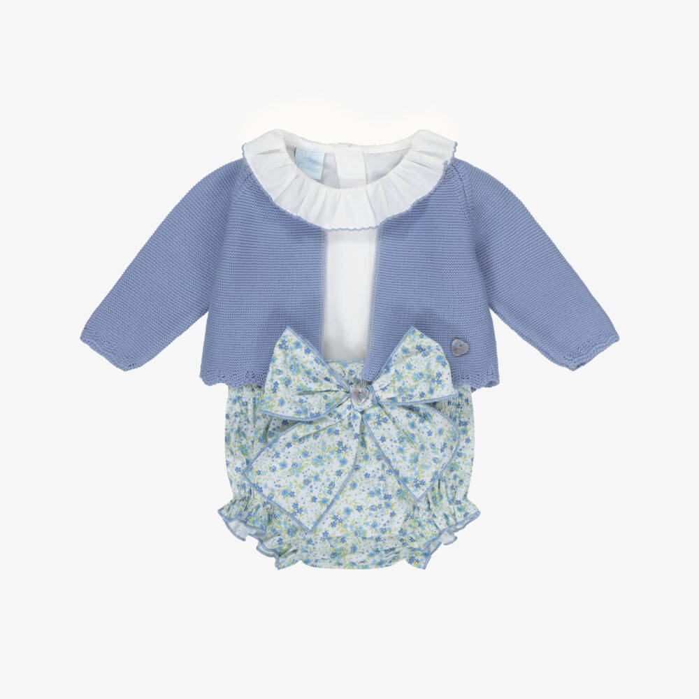 Artesanía Granlei-Girls' Blue Floral Trio Ensemble | Childrensalon Outlet