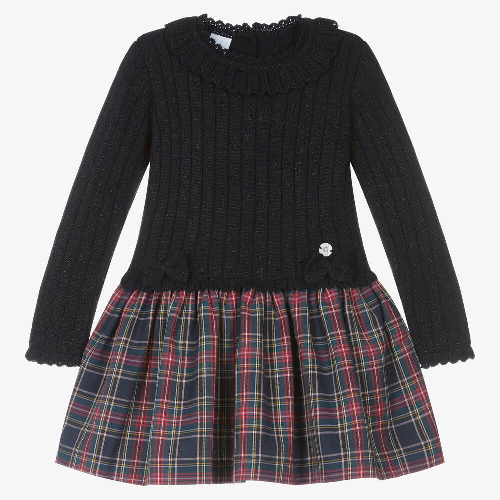 Artesanía Granlei - Girls Blue Glitter Tartan Dress | Childrensalon