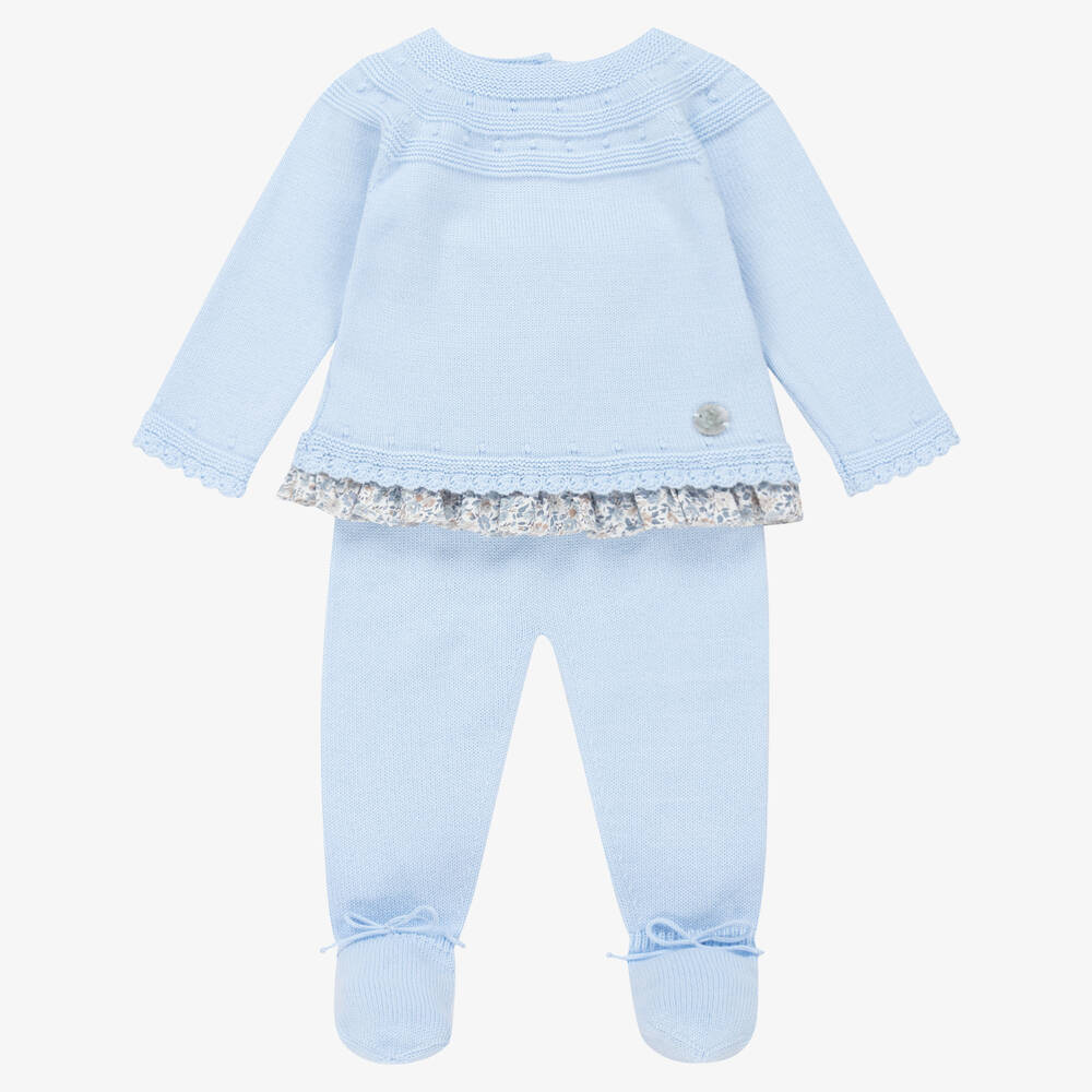 Artesanía Granlei - Girls Blue Knitted 2 Piece Babygrow | Childrensalon