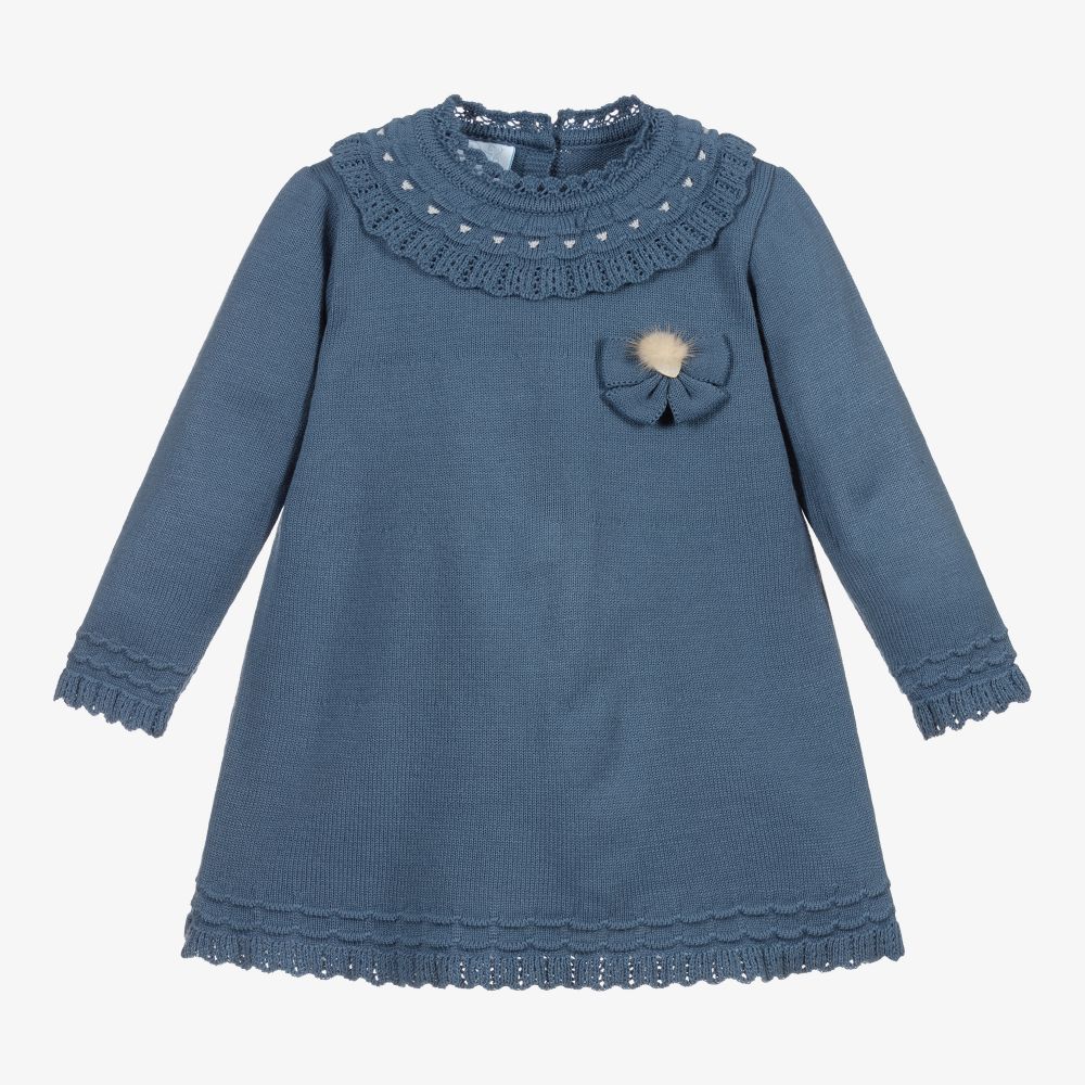 Artesanía Granlei - Girls Blue Knitted Dress  | Childrensalon