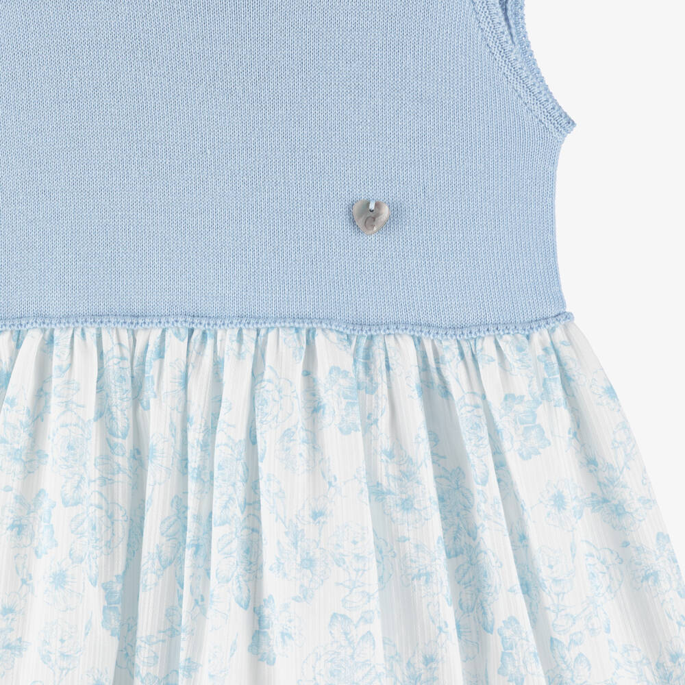 Artesanía Granlei-Girls Blue Knitted & Floral Patterned Dress | Childrensalon Outlet