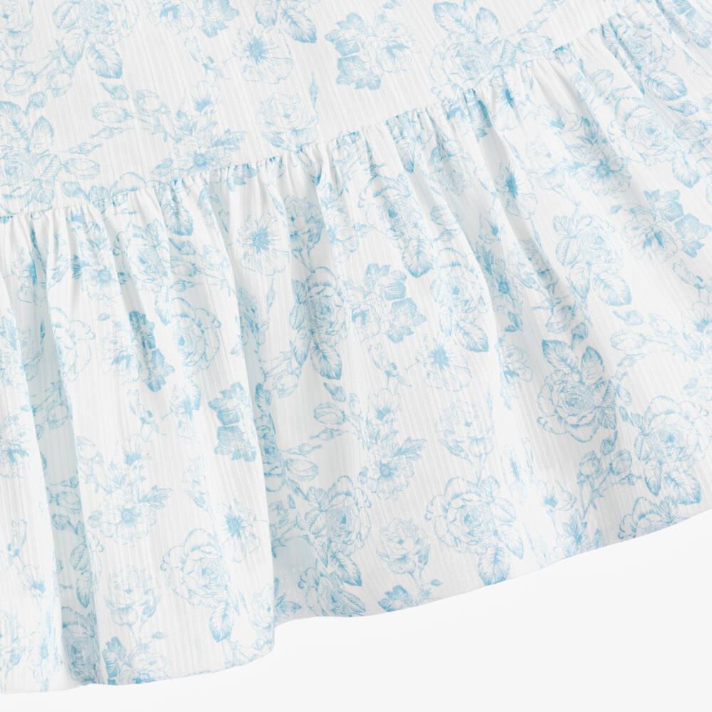 Artesanía Granlei-Girls Blue Knitted & Floral Patterned Dress | Childrensalon Outlet