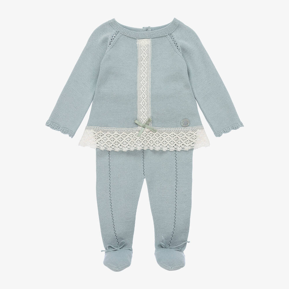 Artesanía Granlei-Girls Blue Knitted Lace 2 Piece Babygrow | Childrensalon Outlet