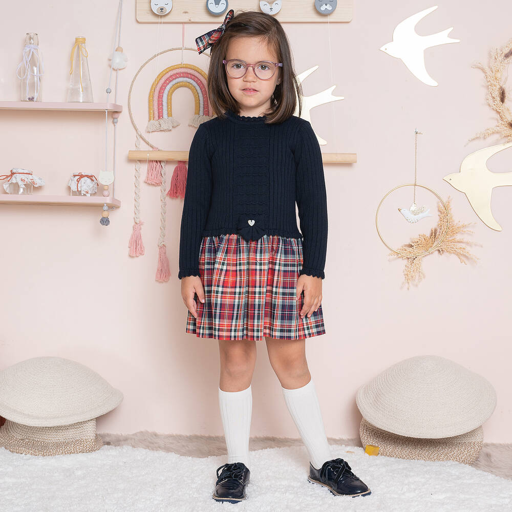 Artesanía Granlei-Синее платье в шотландскую клетку для девочек | Childrensalon Outlet