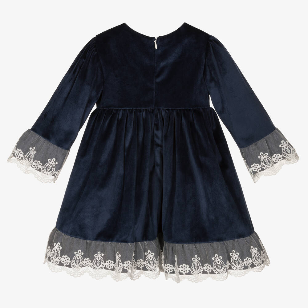 ارتيزانيا  غرانلي-فستان مخمل مزين بدانتيل لون كحلي | Childrensalon Outlet