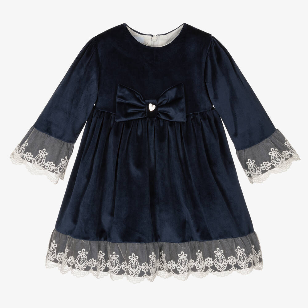 Artesanía Granlei - Robe bleue dentelle velours Fille | Childrensalon