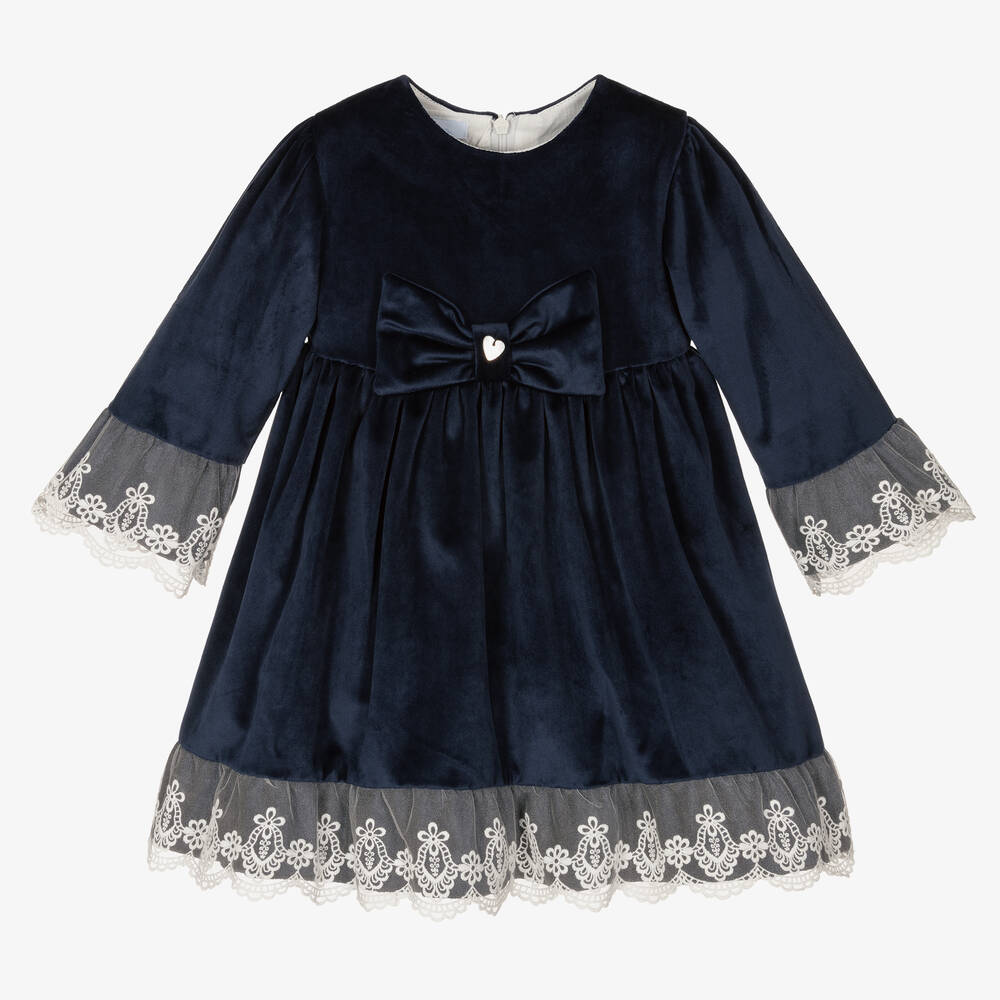 Artesanía Granlei - Blaues Samtkleid mit Spitze (M) | Childrensalon