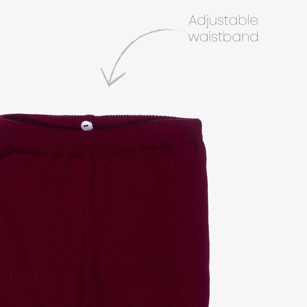 Artesanía Granlei-Girls Burgundy Red Knit Trouser Set with Beige Trim | Childrensalon Outlet