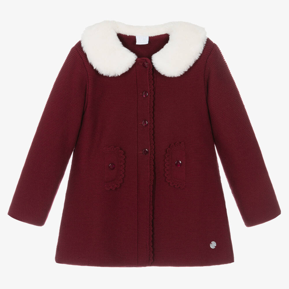 Artesanía Granlei - Girls Burgundy Red Knitted Coat | Childrensalon