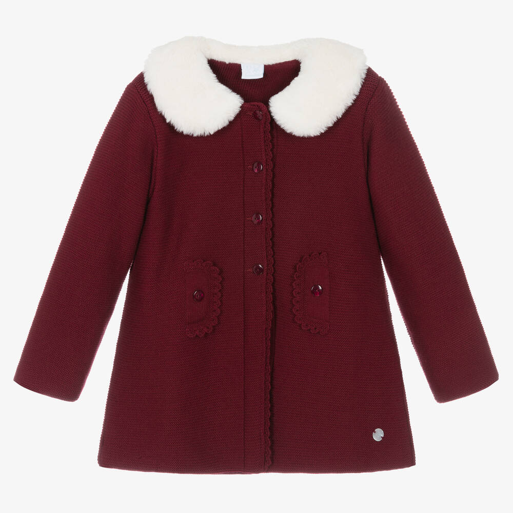 Artesanía Granlei - Manteau bordeaux en maille fille | Childrensalon