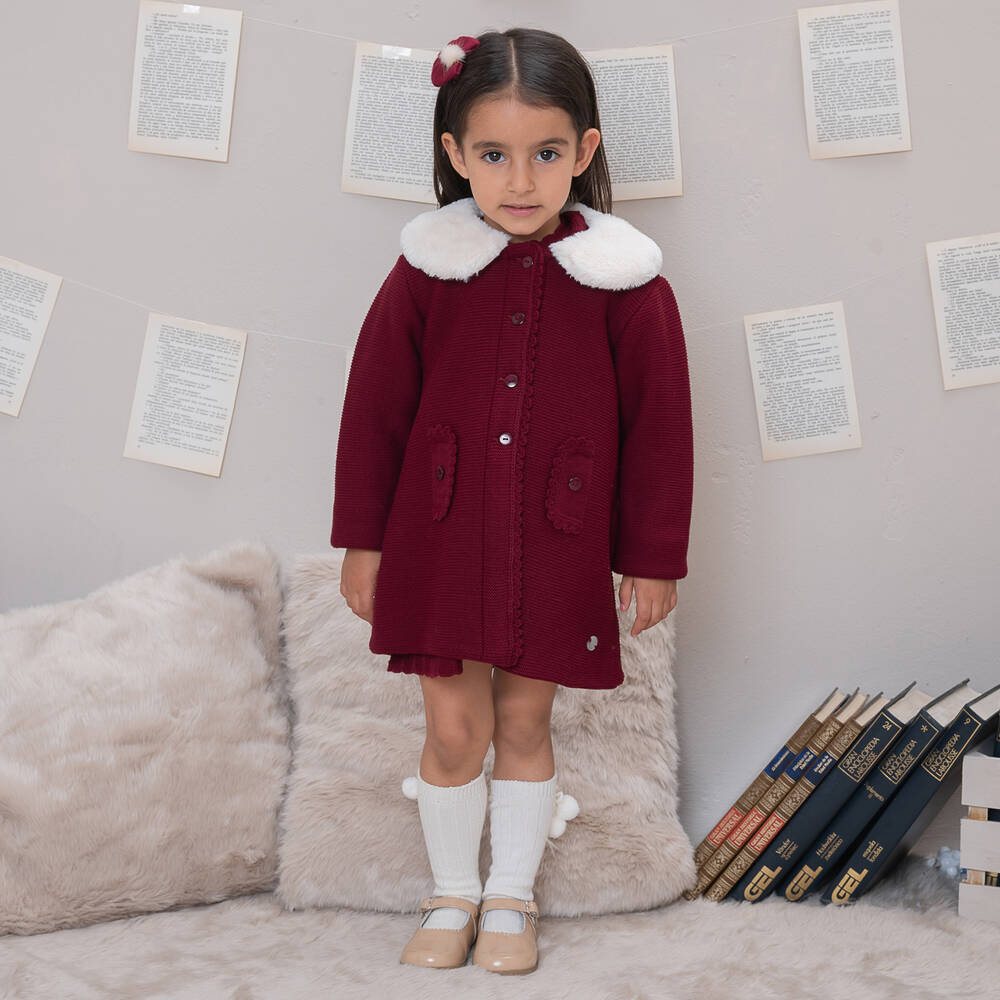 Artesanía Granlei-Girls Burgundy Red Knitted Coat | Childrensalon Outlet