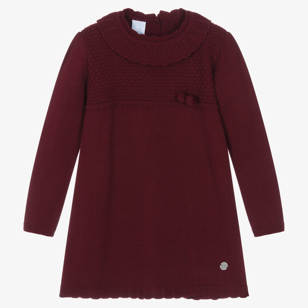 Artesanía Granlei - Girls Burgundy Red Knitted Dress | Childrensalon