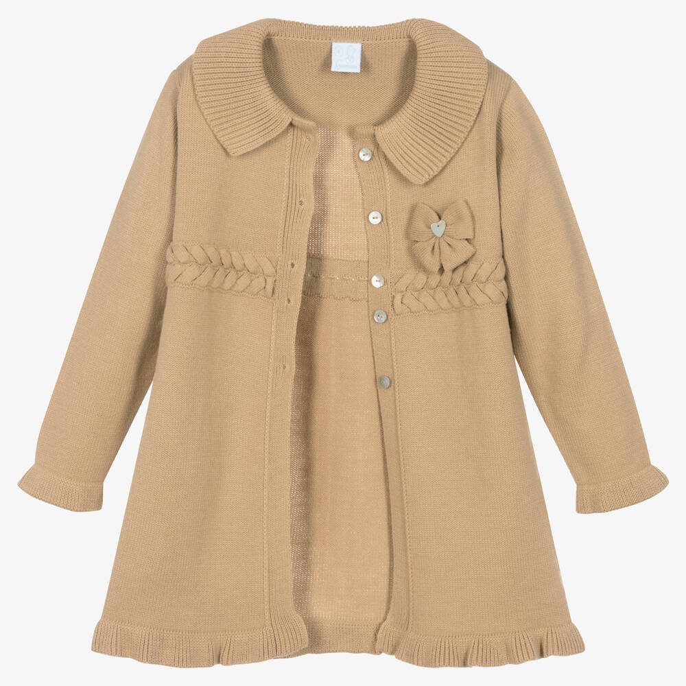 Artesanía Granlei-Girls Camel Beige Knitted Bow Coat | Childrensalon Outlet